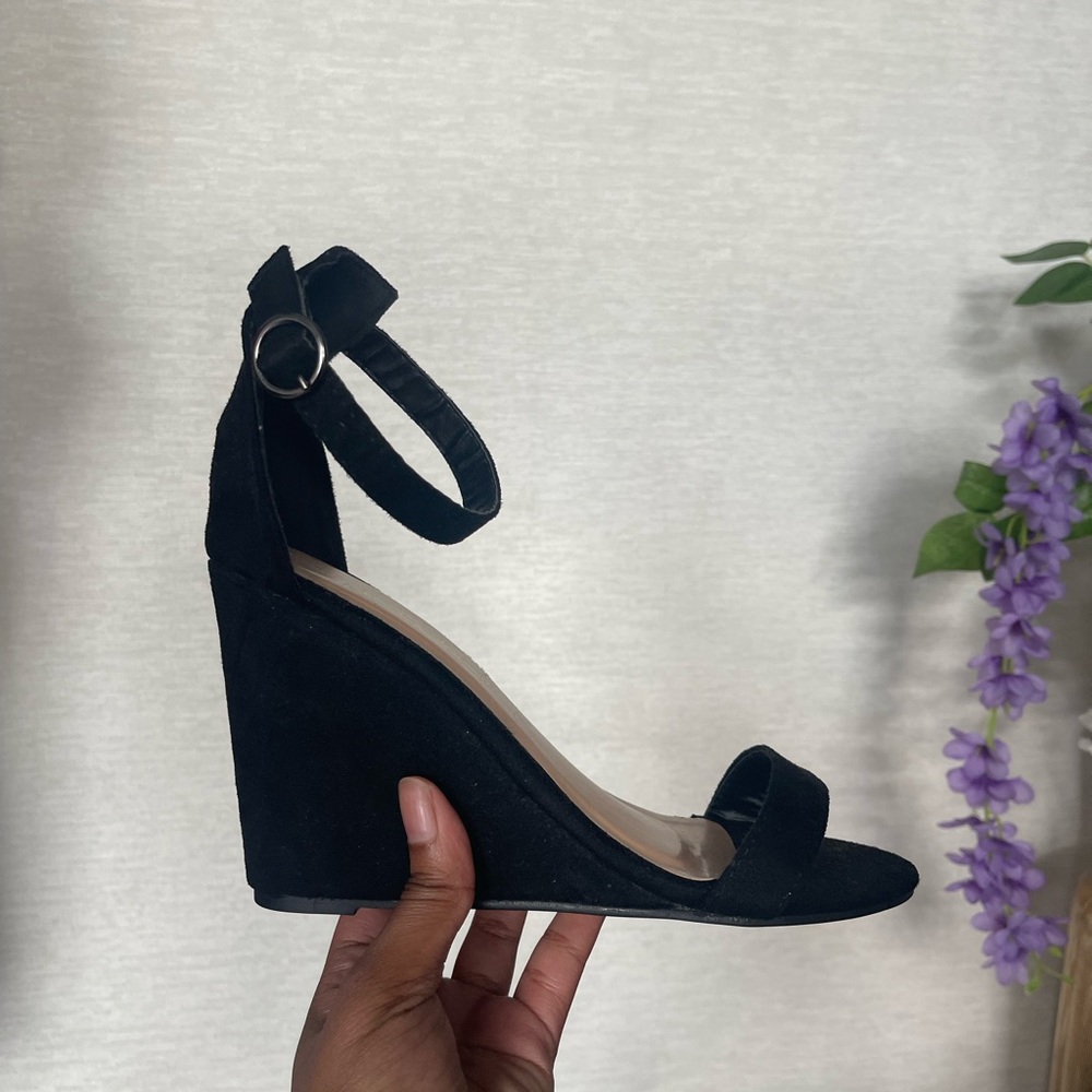 Sergio Di Rossetti Black Suede Ankle-Strap Wedge Sandal